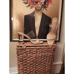 BP. Naomi Women’s Clear Block Heel Sandals Tan Sz 7.5